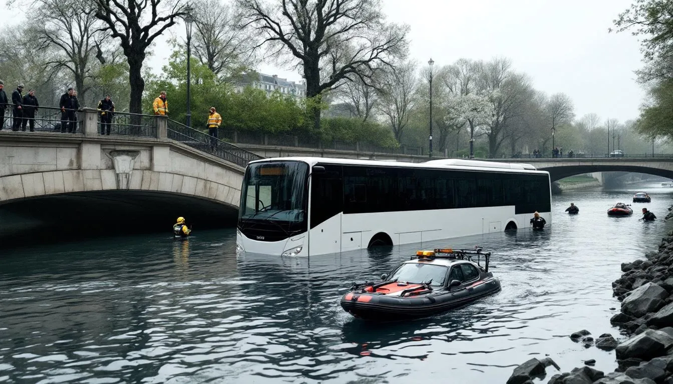 L&rsquo;élève chauffeur rate son virage, son bus plonge dans la Seine
