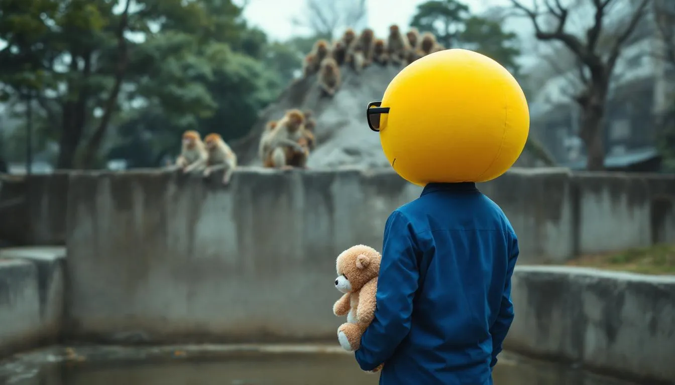 Déguisé en émoji jaune, il saute dans l&rsquo;enclos du bébé macaque viral du Japon